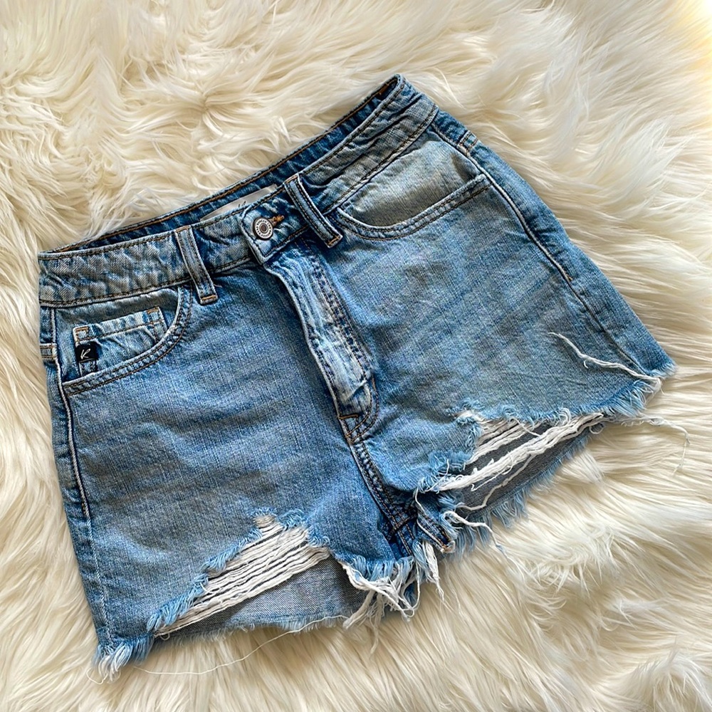 KanCan High Waist Cutoff Denim Shorts Blue XS